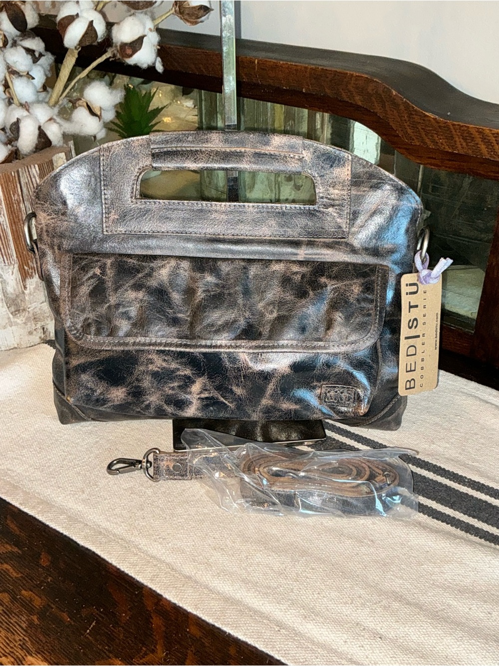 NWT Bed Stu Leather Greenway Handbag Crossbody Bag Black Lux MSRP $265